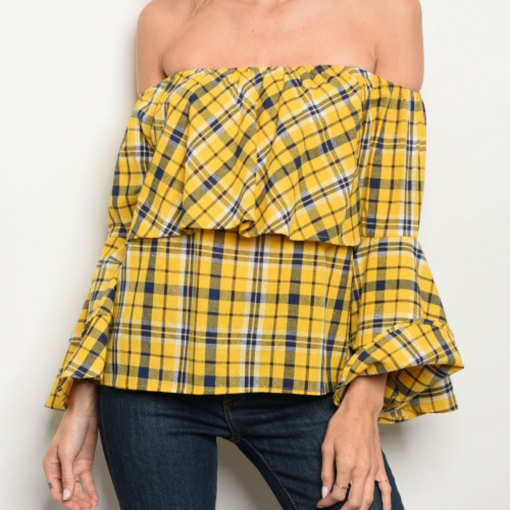 HAYLEY Mustard Off Shoulder Top - Picture 2 of 3